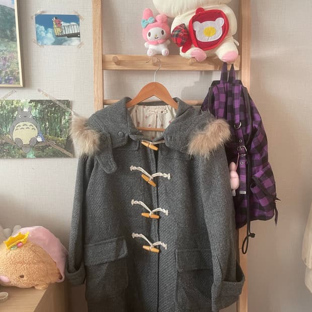 빈티지 모리걸 어스뮤직 울 블렌드 퍼 떡코🌸🩶