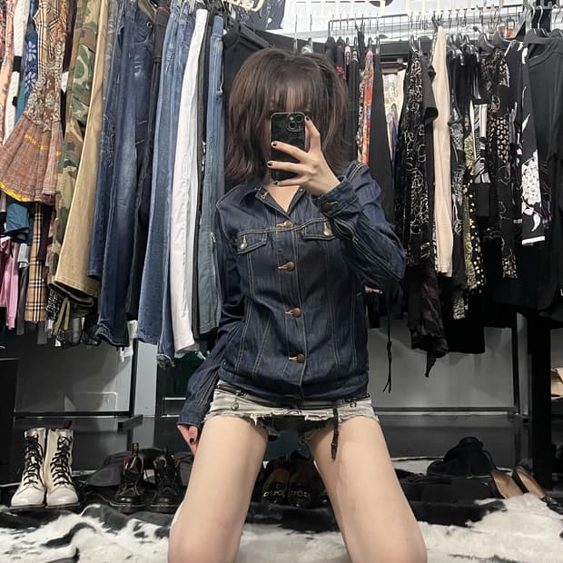 포켓 스티치 포인트 데님 자켓