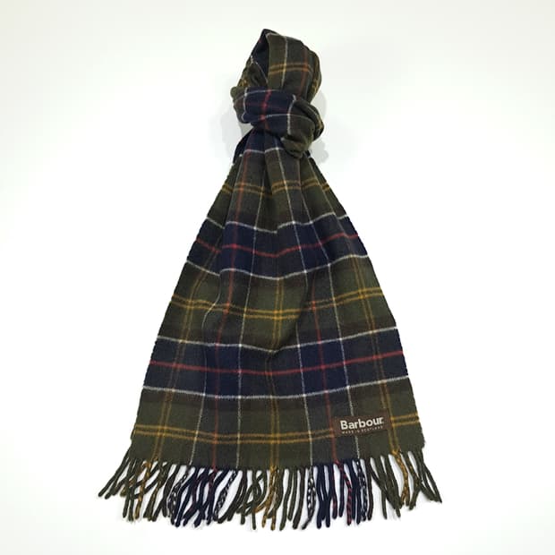 MX569 바버 90s 스코틀랜드판 울 타탄체크 올리브 머플러 목도리