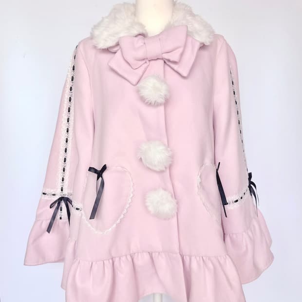 디어마이러브 디어리 러블리 폼폼 퍼 리본코트 로리타 양산형 