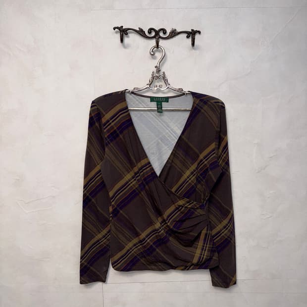 Ralph Lauren purple beige check wrap 슬리브