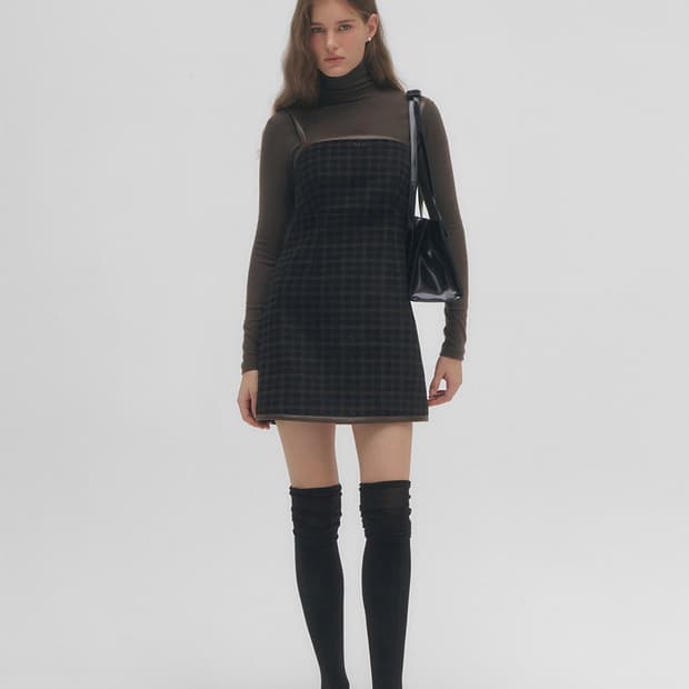 그로브 울 체크 미니 원피스