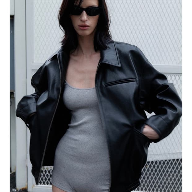 108파운드 오버핏 레더 블루종 블랙