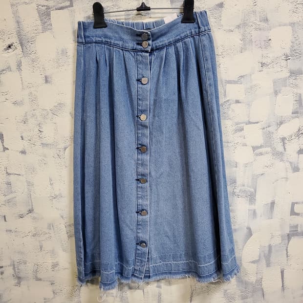 플라스틱아일랜드 청 데님 롱 스커트 버튼 스커트 