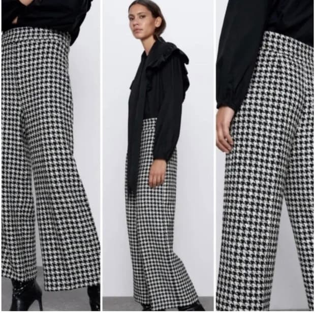 XS) ZARA 자라 체크 와이드팬츠 하이웨스트 트위드팬츠