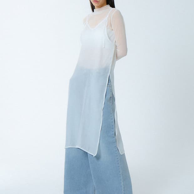 언노운플라넷 시스루 슬릿 원피스 화이트