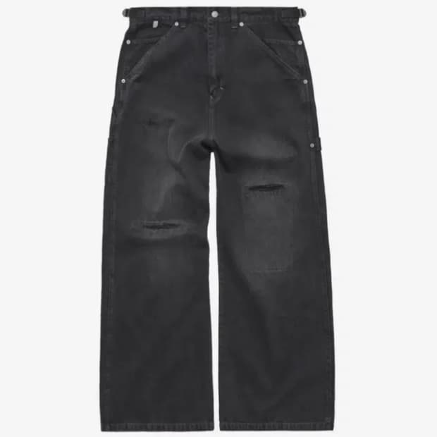 [4] 폴리테루 데미지드 카펜터 팬츠 워시드 블랙