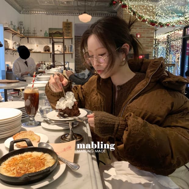 Mailing 마블링 베어 퀼티드 구스다운 푸퍼 패딩