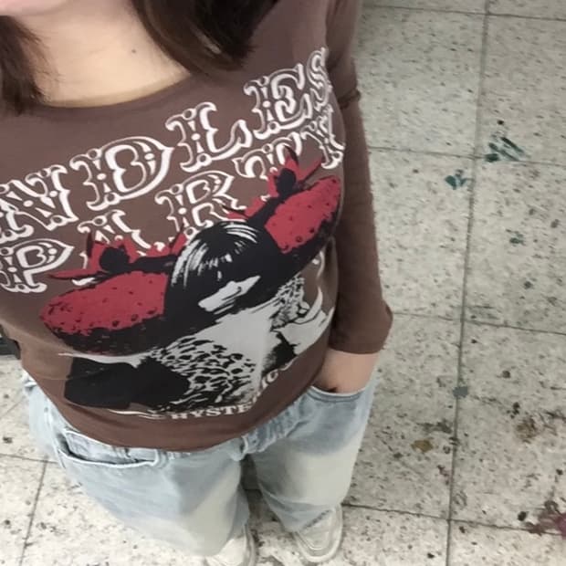 히스테릭 글래머 브라운 딱붙 롱슬리브