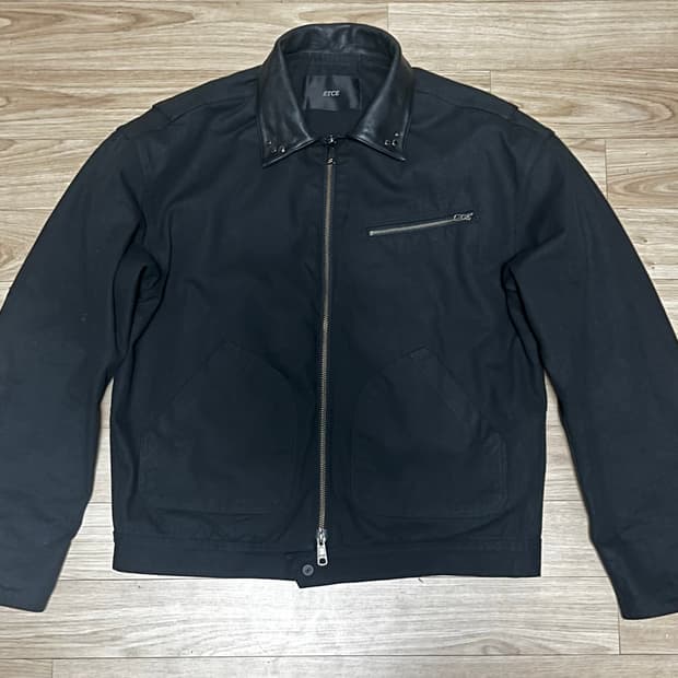 ETCE 빈티지 카라 레더 워크 자켓 블랙