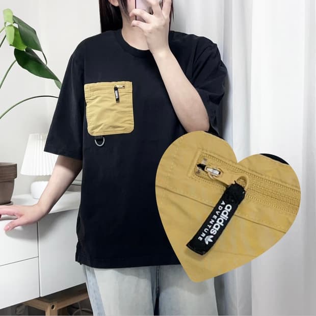 아디다스 블랙 베이지포켓 반팔티 [ L ]