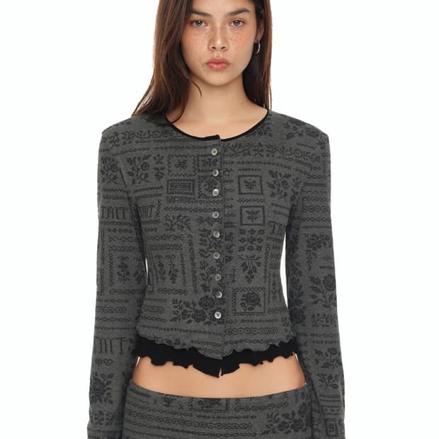 투머치택스 FLORAL MOTIF 레이어드 가디건+스커트 셋업