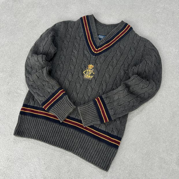 폴로 V넥 니트 그레이 