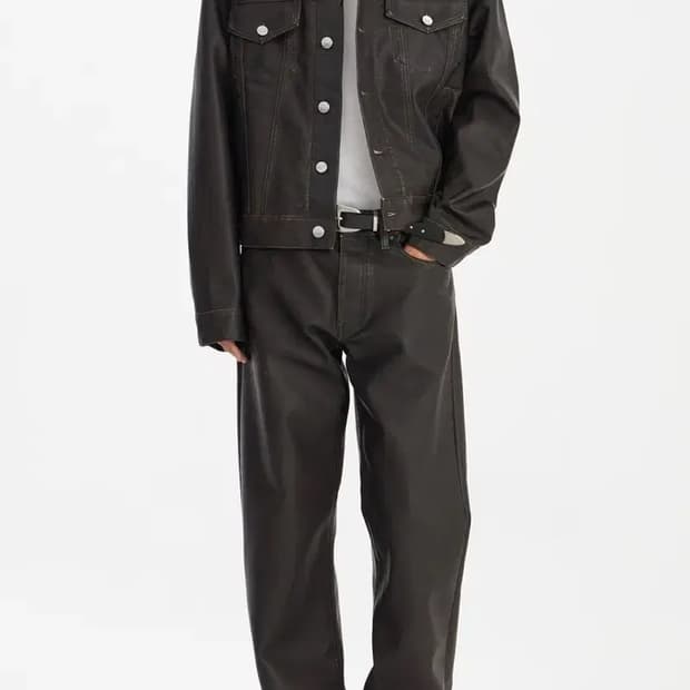 (L,32) Sunflower 레더 트러커 셋업 빈티지브라운