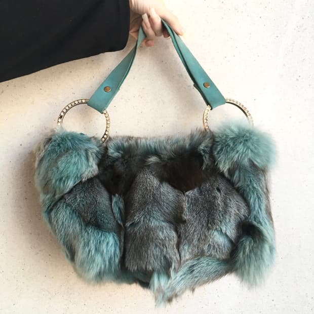 00s 리얼퍼 에메랄드 빅 큐빅 링 숄더백 y2k 오네갸루