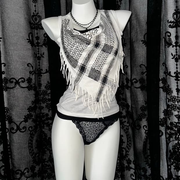 white scarf detail sleeveless top