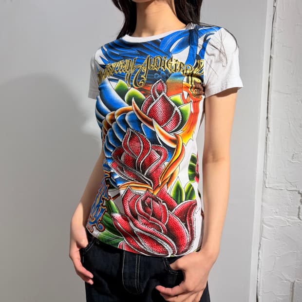 christian Audigier 에드하디 비즈 반팔 티셔츠