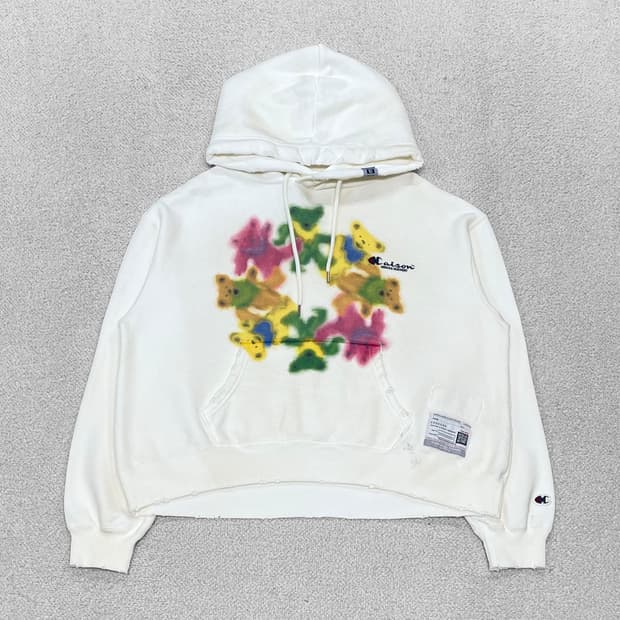 미하라야스히로 챔피온 베어 그래픽 프린트 디스트레스 후드티 