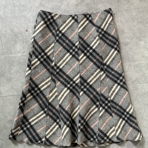 Burberry 버버리 블루라벨 그레이 체크 울 스커트