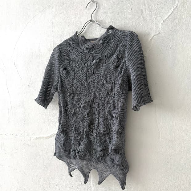 Blue Gray Textured Open Knit Top