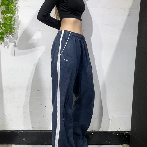 00s 나이키 네이비 화이트 사이드 라인 추리닝 바지 와이드 팬츠  XL