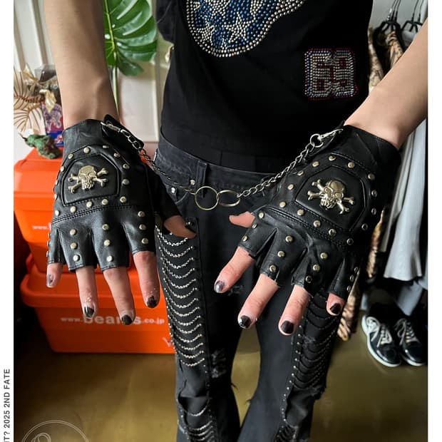 Fingerless Leather Studed Chain Gloves