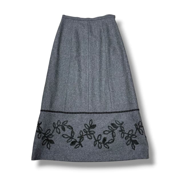 JPN 그레이 자수 울 롱스커트