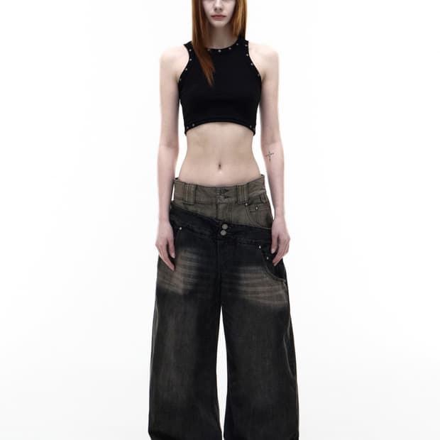 DUAL OBLIQUE DENIM PANTS B/BLACK