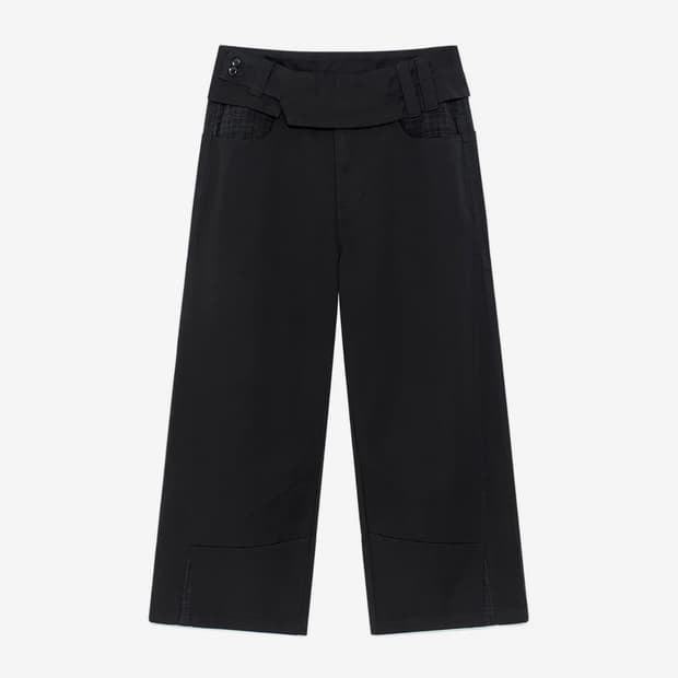TCM belted check panel pants (black)