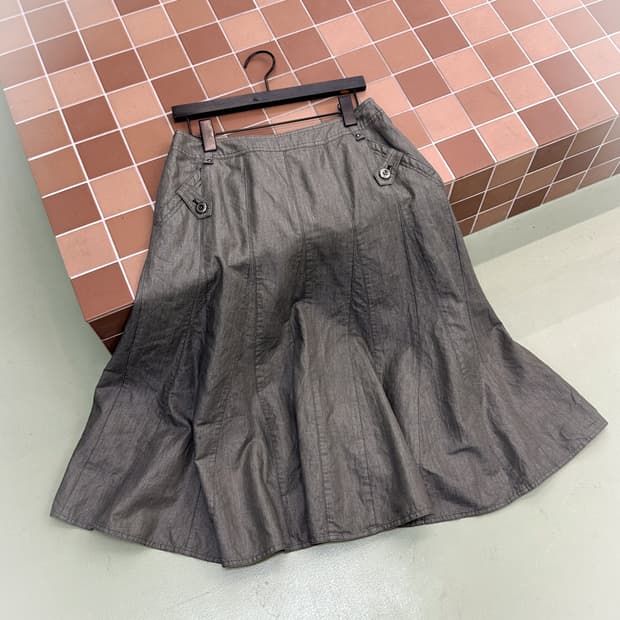 silky gray button skirt