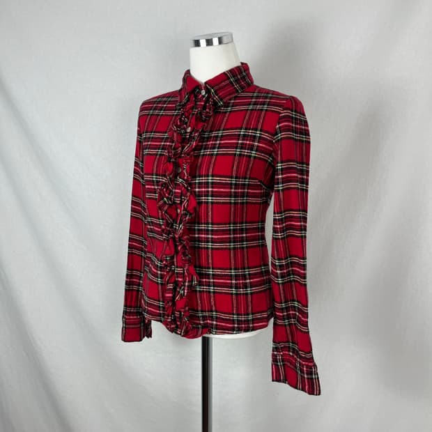 Vintage 체크 패턴 셔링 셔츠 