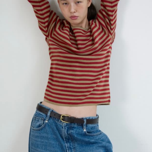 포니테일 combi striped knit tshirts