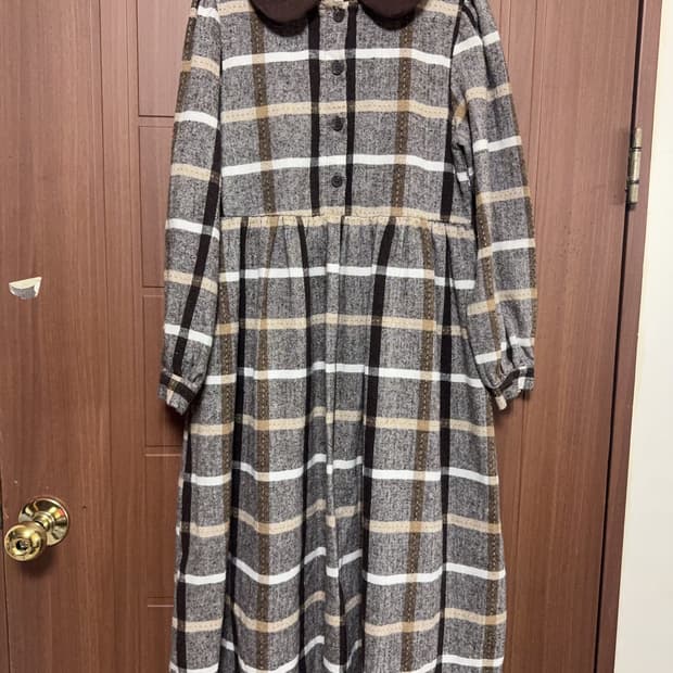 빈티지 모리걸 둥근카라 둥카 브라운 체크 롱 원피스