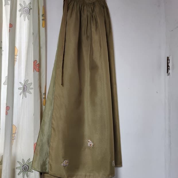 빈티지 올리브색 한복치마 F