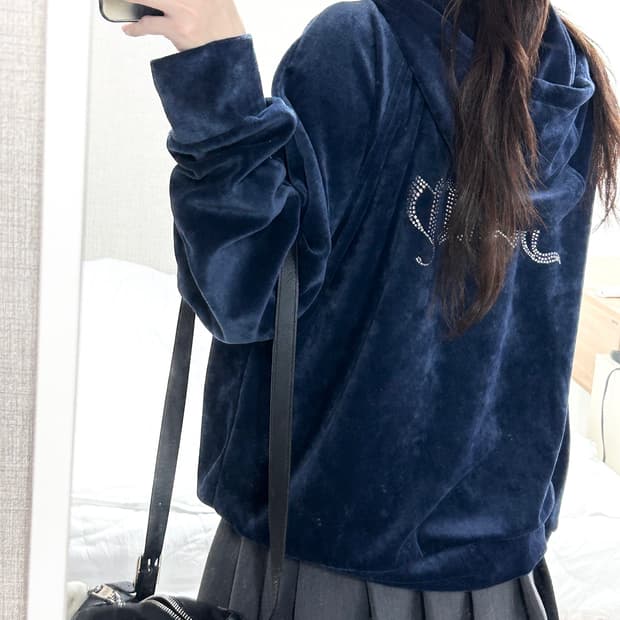 쥬시꾸뛰르 빅로고 네이비 벨벳 후드집업