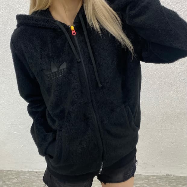 아디다스 카모포인트 블랙 셰르파 후드집업 L