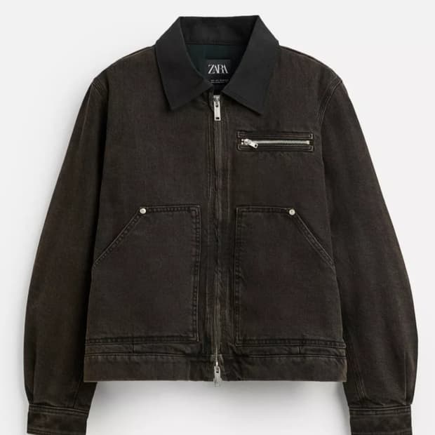 자라 콘트라스트 네크라인 데님 워크 자켓 xl