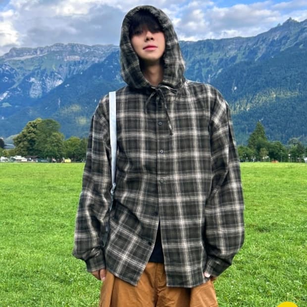 디서먼트 어센틱 후디 체크셔츠