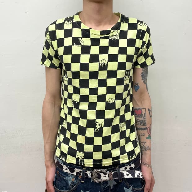 Green Checkerboard Skull T-Shirt