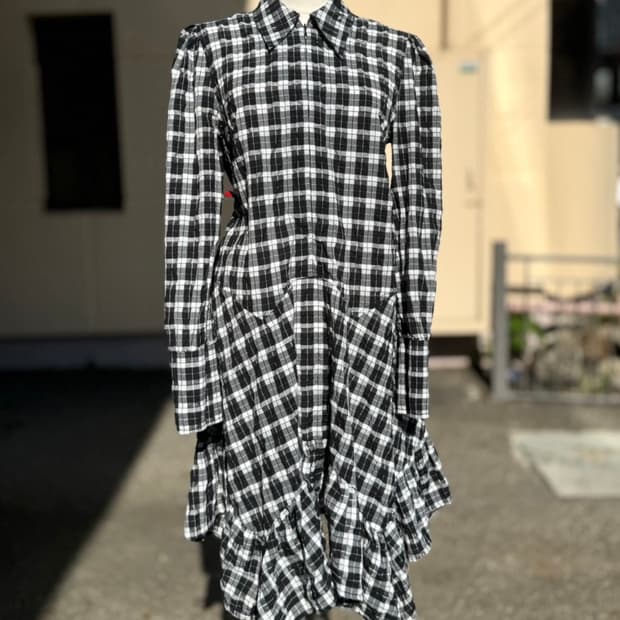 (촬영용 제품 파격할인)새상품 컨디션 GANNI블랙 체크 셔츠 원피스34