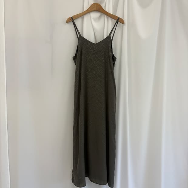 Khaki Dot Slip Long Dress