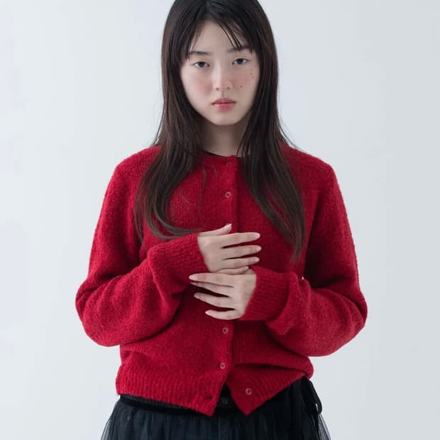 오헤시오 부클 울 가디건 레드