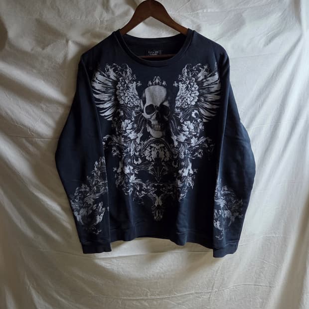 자라 맨 해골 프린팅 긴팔 티셔츠 블랙 L