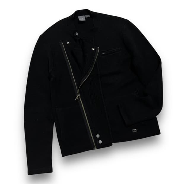 Armani Exchange black knit rider jacket