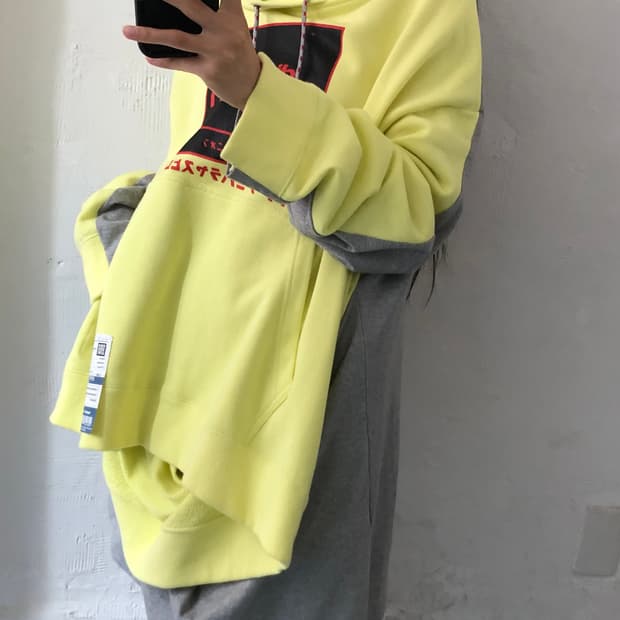 MIHARA YASUHIRO 미하라 야스히로 옐로우 더블 프론트 후디 