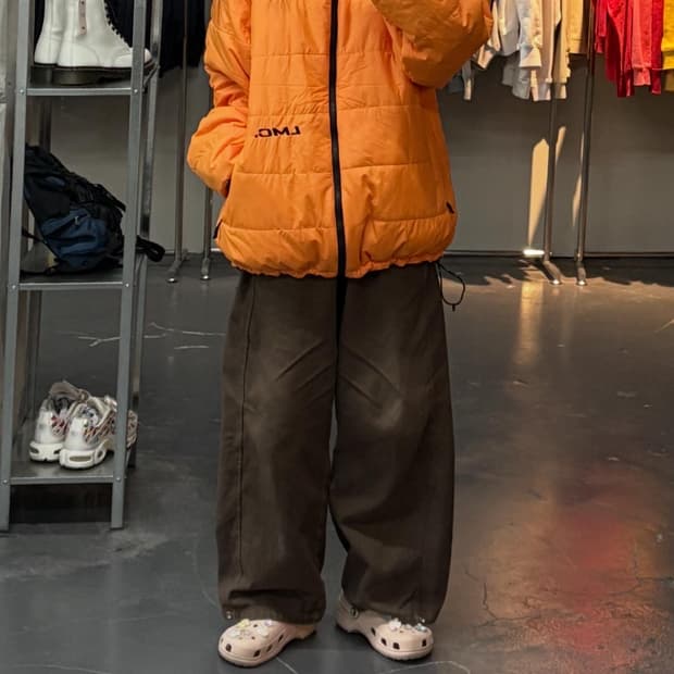 LMC 리버시블 오렌지 네이비 후드다운 패딩 A2994