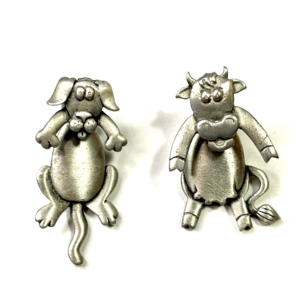 JJ 🐶 Dog & 🐮 Cow Silver Earrings