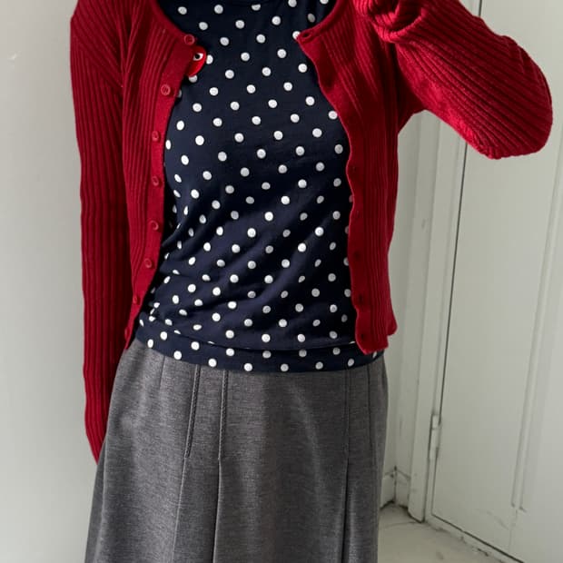 일본빈티지 레드 숏 슬림가디건