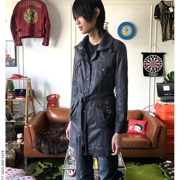 Vintage Gothic Faux Leather Belted Coat