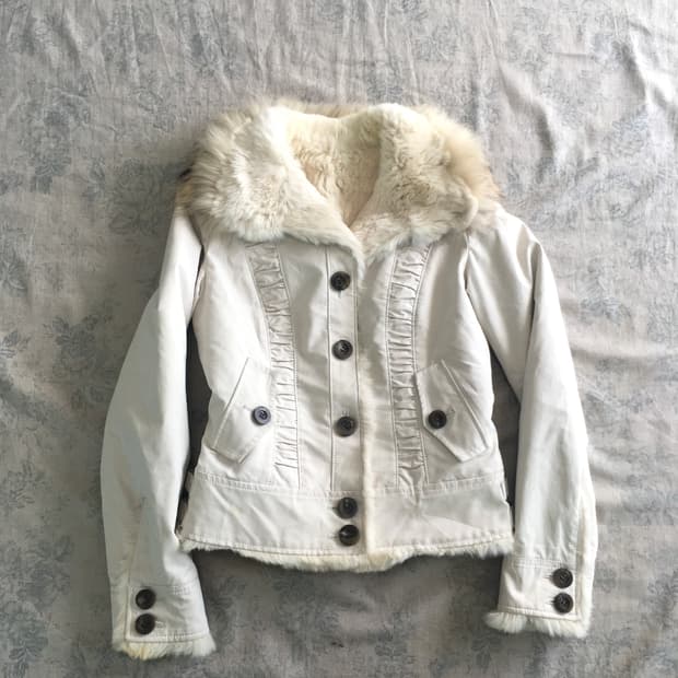 jpn vintage light grey shirring fur jk